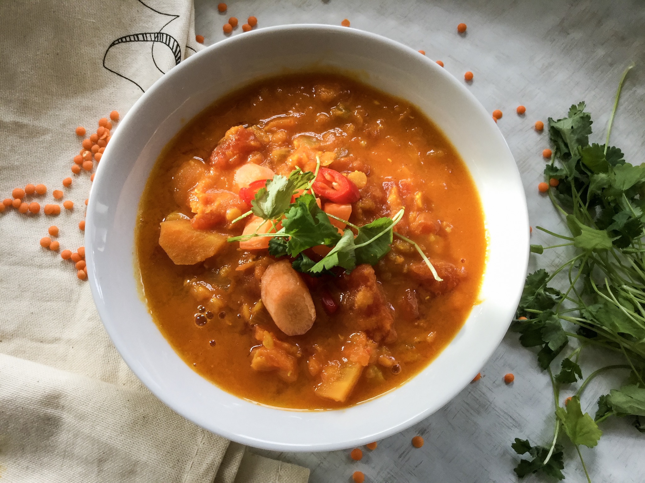 Dhal - indische Linsensuppe aus roten Linsen - Gemüseliebelei