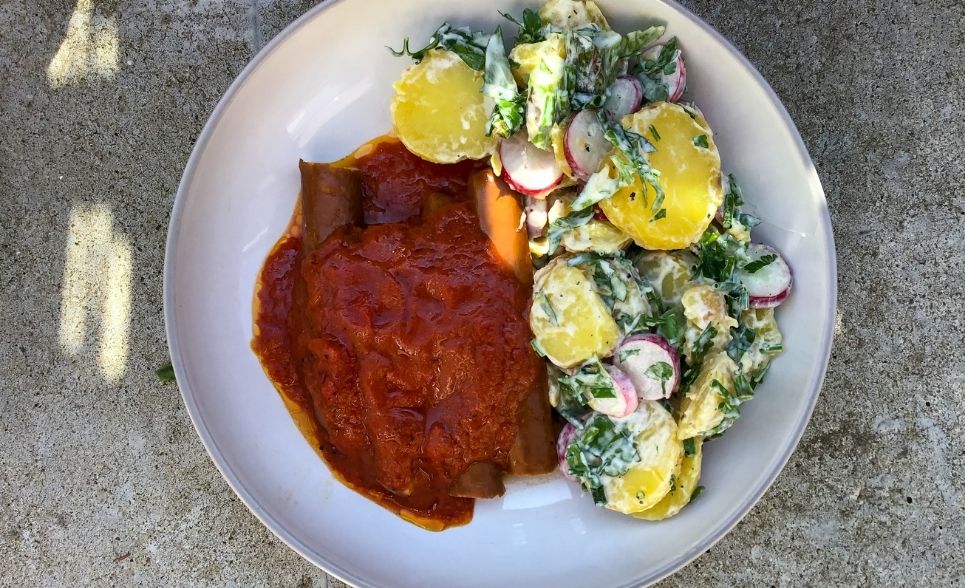 vegetarischer Kartoffelsalat mit grünem Spargel - Gemüseliebelei